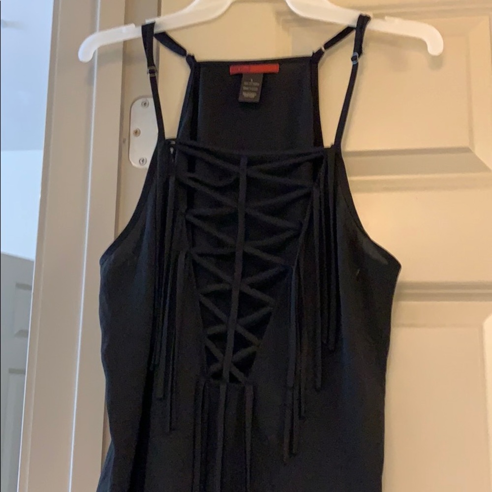 Sleeveless black fringe shirt size large